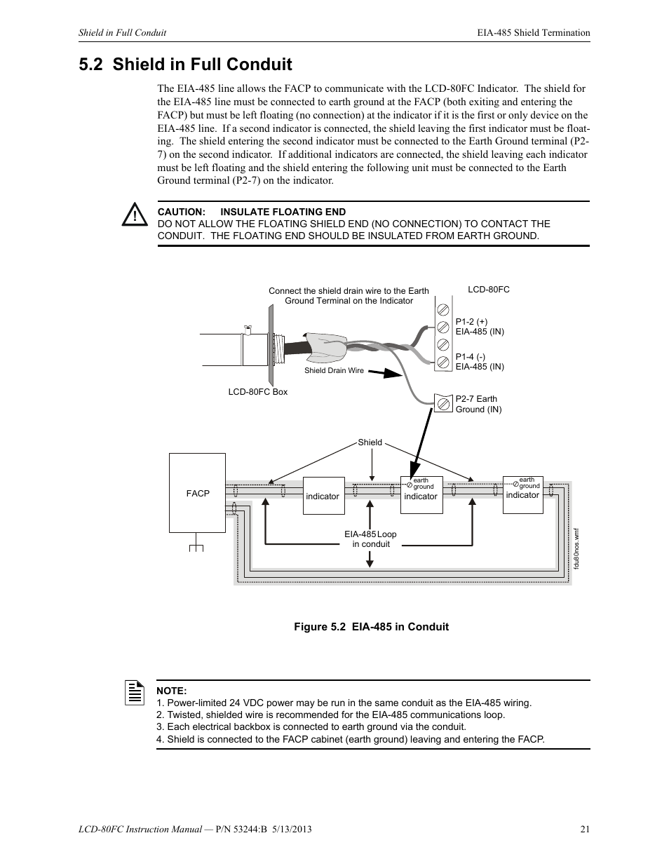 2 shield in full conduit, Shield in full conduit | Fire-Lite LCD-80FC Remote Fire Indicator User Manual | Page 21 / 28