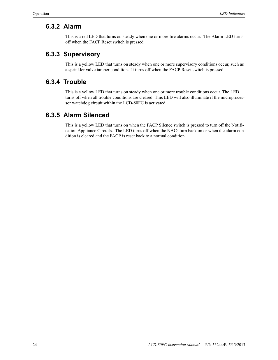 2 alarm, 3 supervisory, 4 trouble | 5 alarm silenced | Fire-Lite LCD-80FC Remote Fire Indicator User Manual | Page 24 / 28