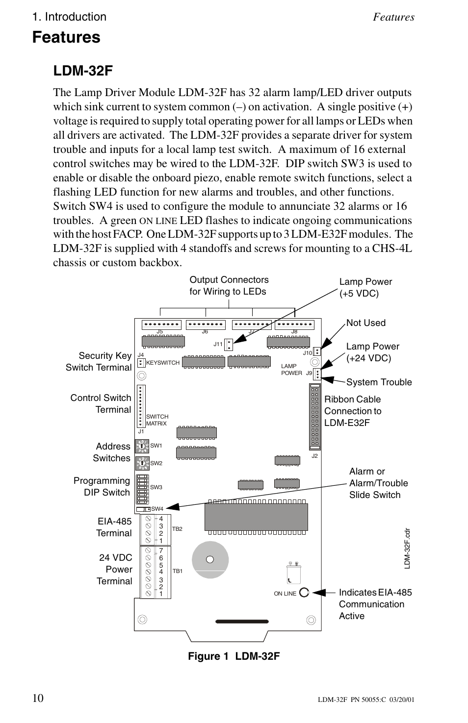 Features, Ldm-32f, Introduction features 10 | Figure 1 ldm-32f | Fire-Lite LDM-32F Lamp Drivers User Manual | Page 10 / 64