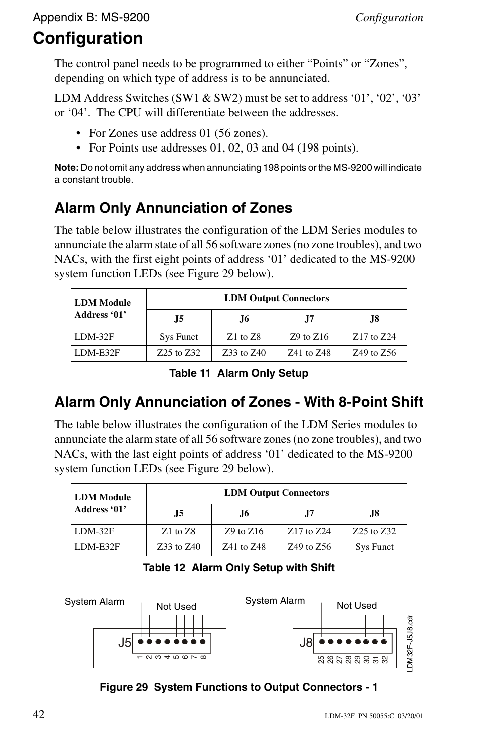 Configuration, Alarm only annunciation of zones | Fire-Lite LDM-32F Lamp Drivers User Manual | Page 42 / 64