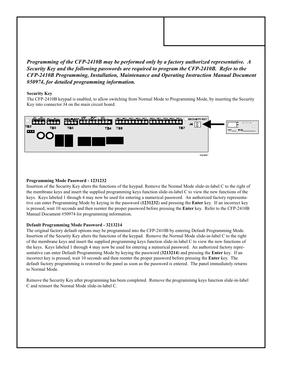 Fire-Lite CFP-2410B Addendum Programming Passwords User Manual | 1 page