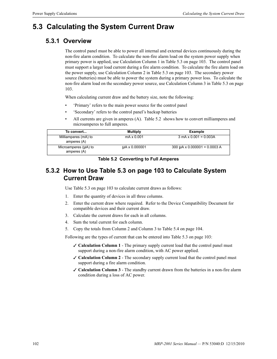 3 calculating the system current draw, 1 overview, Calculating the system current draw | Fire-Lite MRP-2001C PRE-ACTION/DELUGE CONTROL PANEL User Manual | Page 102 / 144