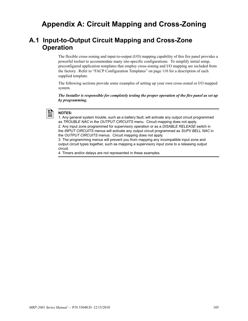 Appendix a: circuit mapping and cross-zoning | Fire-Lite MRP-2001C PRE-ACTION/DELUGE CONTROL PANEL User Manual | Page 105 / 144
