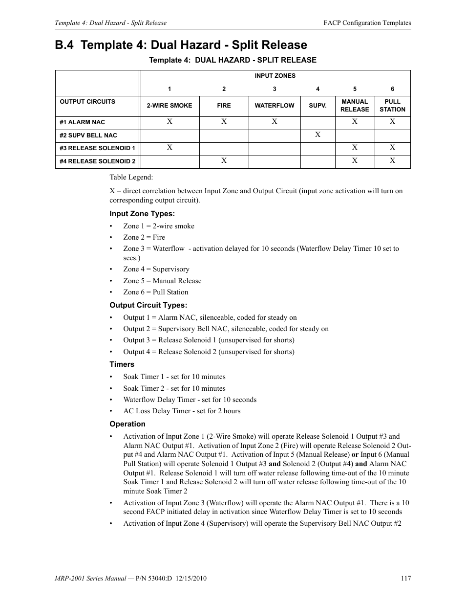 B.4 template 4: dual hazard - split release, B.4: template 4: dual hazard - split release | Fire-Lite MRP-2001C PRE-ACTION/DELUGE CONTROL PANEL User Manual | Page 117 / 144