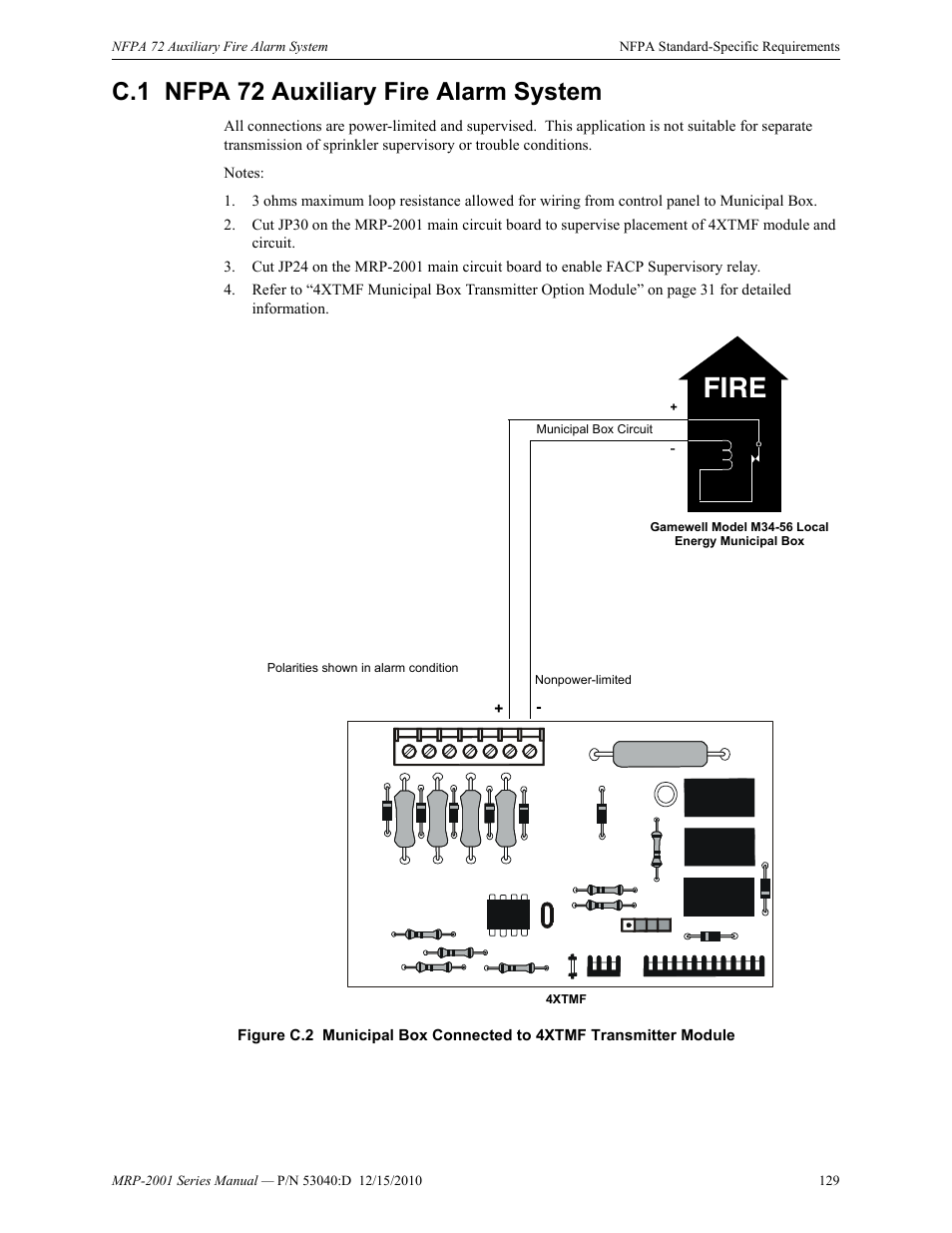 C.1 nfpa 72 auxiliary fire alarm system, C.1: nfpa 72 auxiliary fire alarm system, Fire | Fire-Lite MRP-2001C PRE-ACTION/DELUGE CONTROL PANEL User Manual | Page 129 / 144
