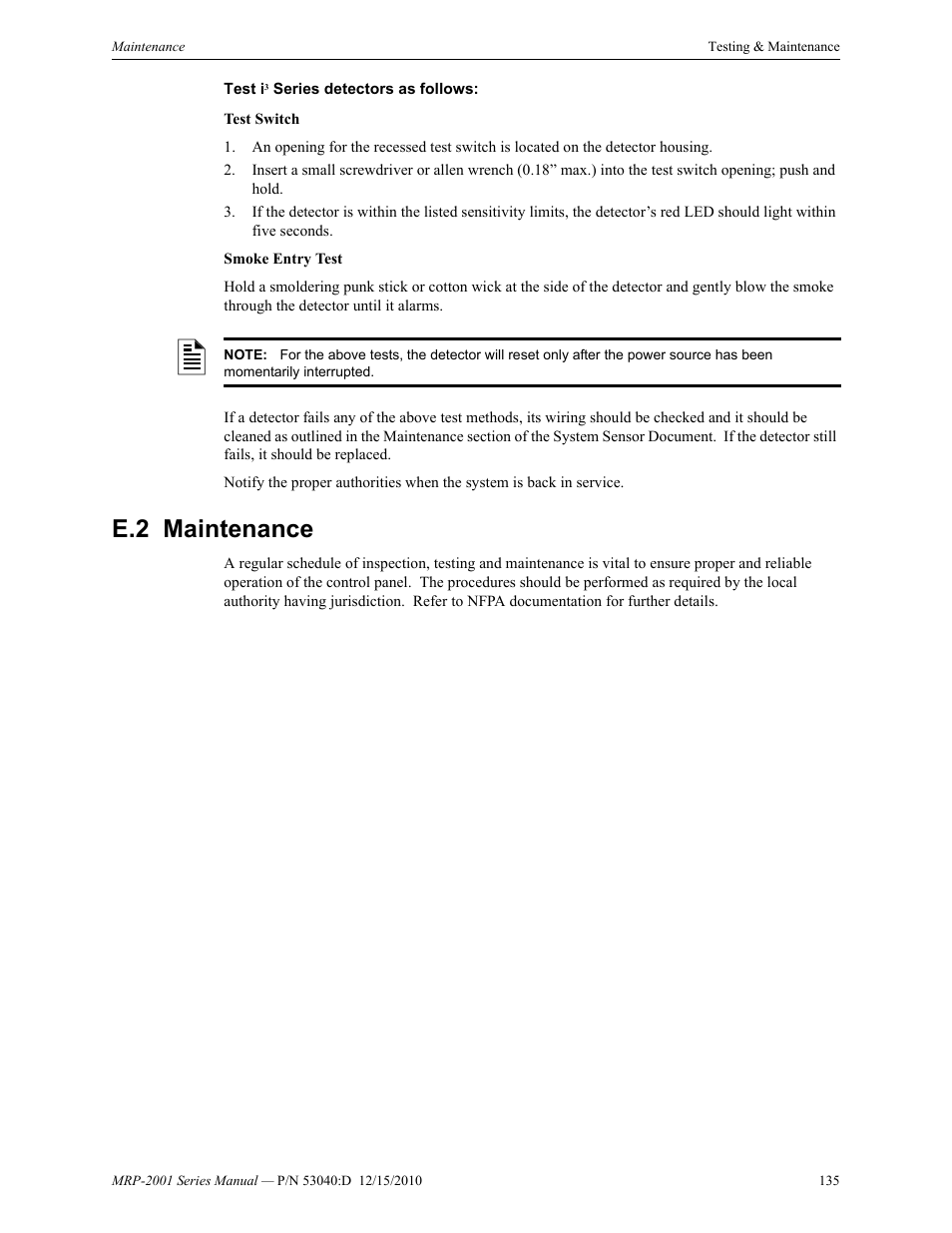 E.2 maintenance, E.2: maintenance | Fire-Lite MRP-2001C PRE-ACTION/DELUGE CONTROL PANEL User Manual | Page 135 / 144