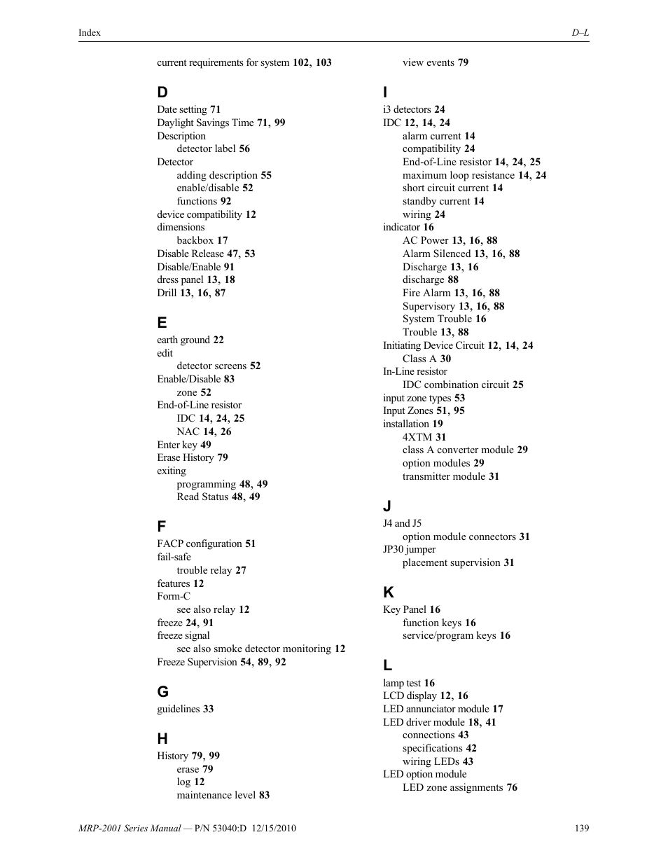 Fire-Lite MRP-2001C PRE-ACTION/DELUGE CONTROL PANEL User Manual | Page 139 / 144