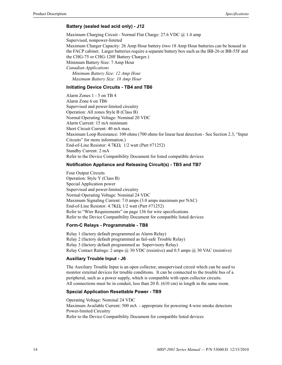 Fire-Lite MRP-2001C PRE-ACTION/DELUGE CONTROL PANEL User Manual | Page 14 / 144