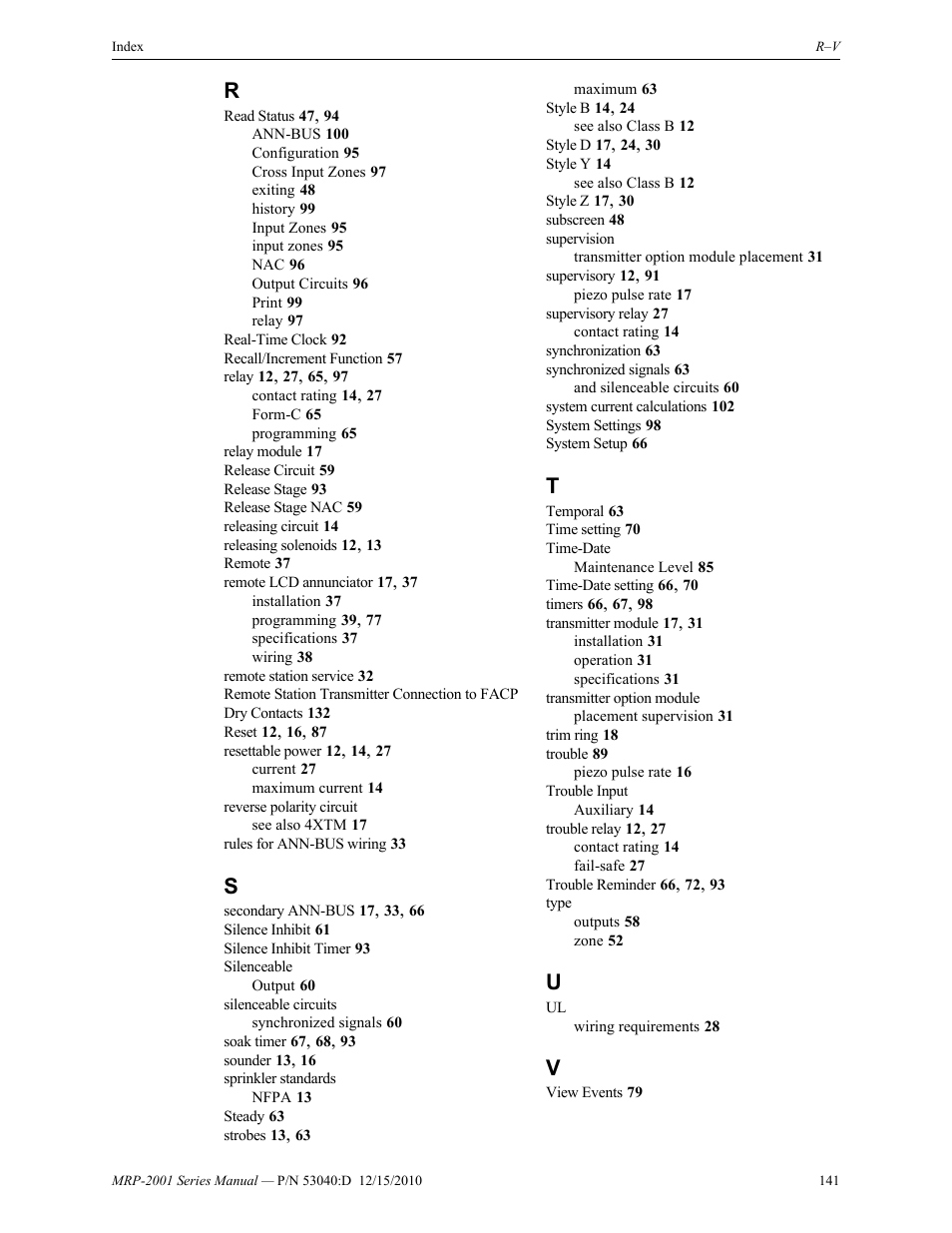 Fire-Lite MRP-2001C PRE-ACTION/DELUGE CONTROL PANEL User Manual | Page 141 / 144