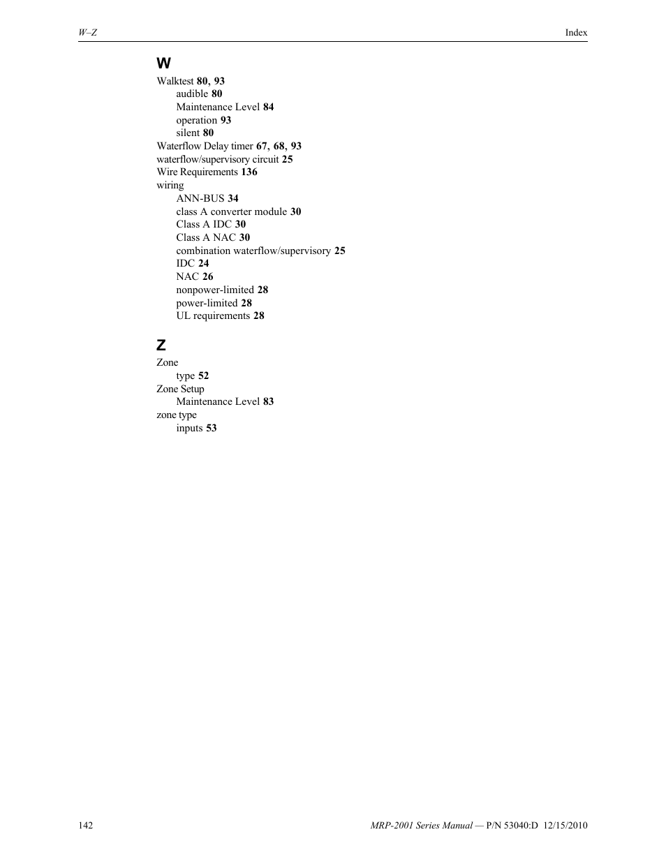 Fire-Lite MRP-2001C PRE-ACTION/DELUGE CONTROL PANEL User Manual | Page 142 / 144