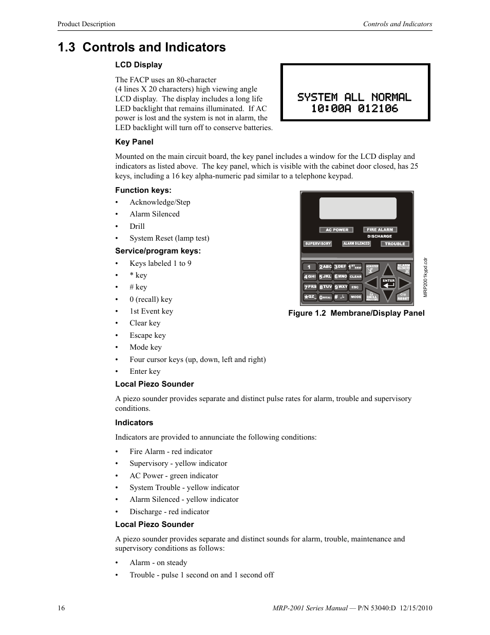 3 controls and indicators, Controls and indicators | Fire-Lite MRP-2001C PRE-ACTION/DELUGE CONTROL PANEL User Manual | Page 16 / 144