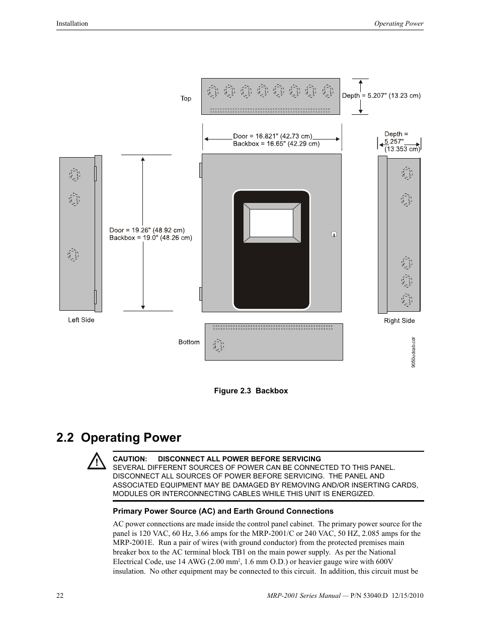 2 operating power, Operating power | Fire-Lite MRP-2001C PRE-ACTION/DELUGE CONTROL PANEL User Manual | Page 22 / 144