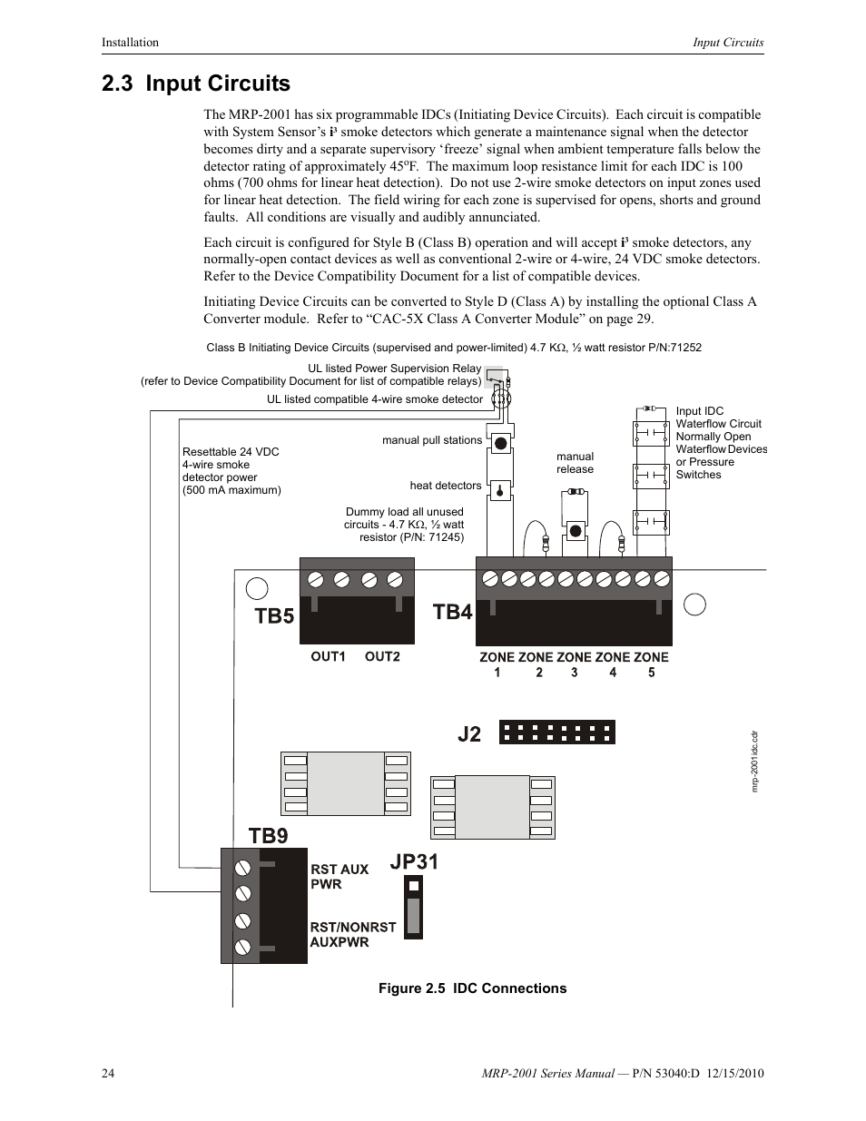 3 input circuits, Input circuits | Fire-Lite MRP-2001C PRE-ACTION/DELUGE CONTROL PANEL User Manual | Page 24 / 144