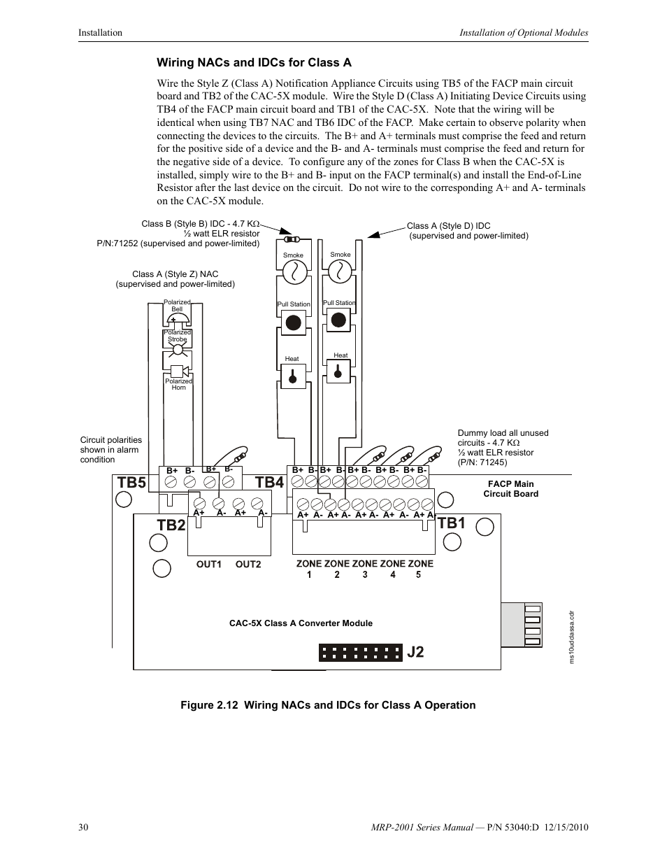 Wiring nacs and idcs for class a | Fire-Lite MRP-2001C PRE-ACTION/DELUGE CONTROL PANEL User Manual | Page 30 / 144