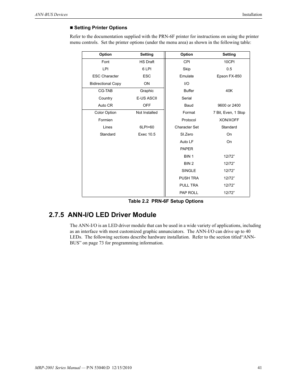 5 ann-i/o led driver module, Ann-i/o led driver module | Fire-Lite MRP-2001C PRE-ACTION/DELUGE CONTROL PANEL User Manual | Page 41 / 144