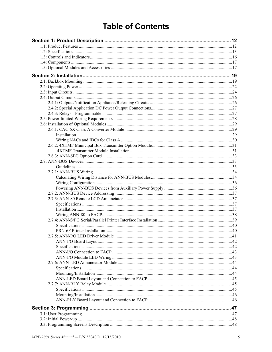 Fire-Lite MRP-2001C PRE-ACTION/DELUGE CONTROL PANEL User Manual | Page 5 / 144