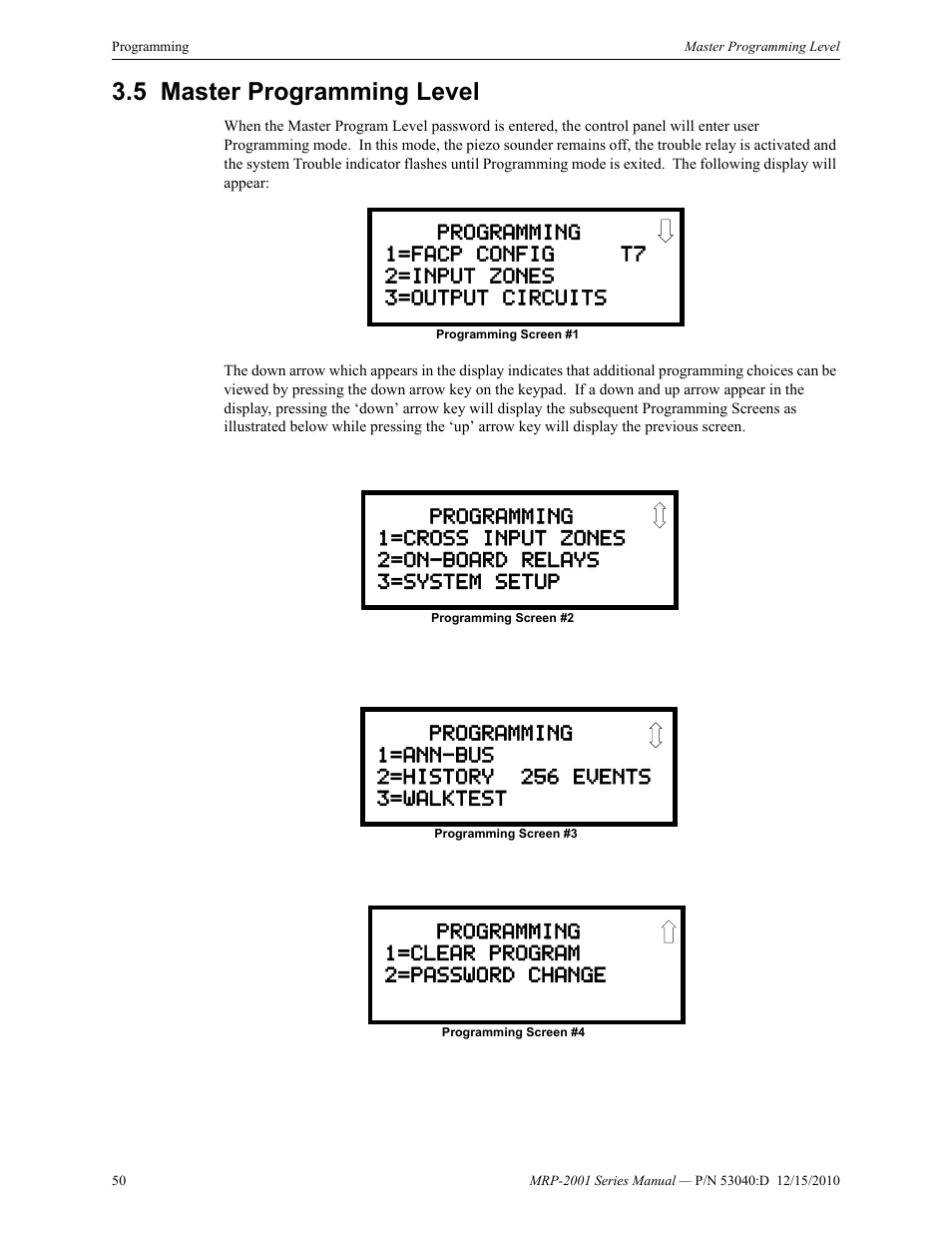 5 master programming level, Master programming level | Fire-Lite MRP-2001C PRE-ACTION/DELUGE CONTROL PANEL User Manual | Page 50 / 144