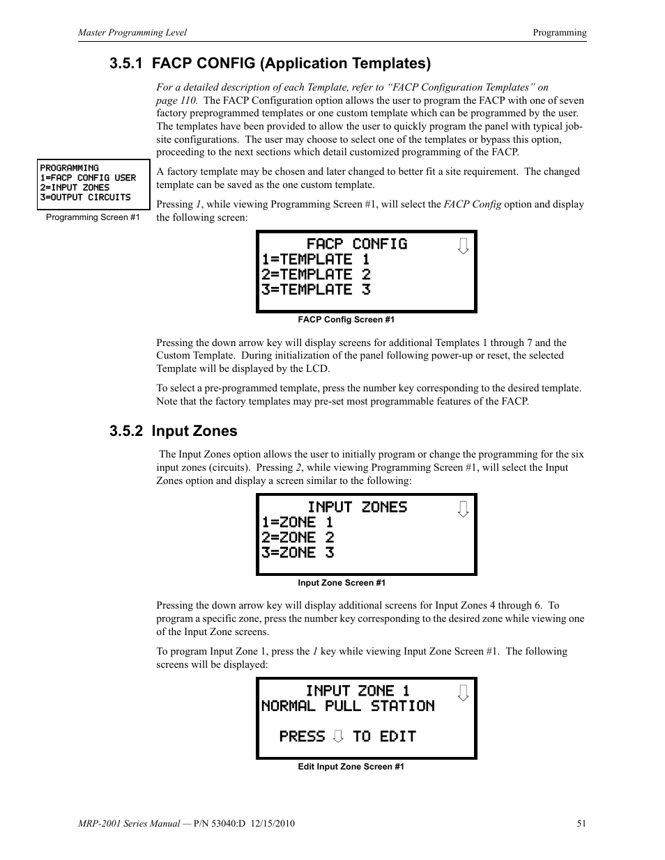 1 facp config (application templates), 2 input zones | Fire-Lite MRP-2001C PRE-ACTION/DELUGE CONTROL PANEL User Manual | Page 51 / 144