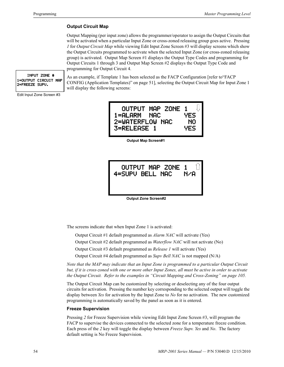 Output map zone 1 4=supv bell nac n/a | Fire-Lite MRP-2001C PRE-ACTION/DELUGE CONTROL PANEL User Manual | Page 54 / 144