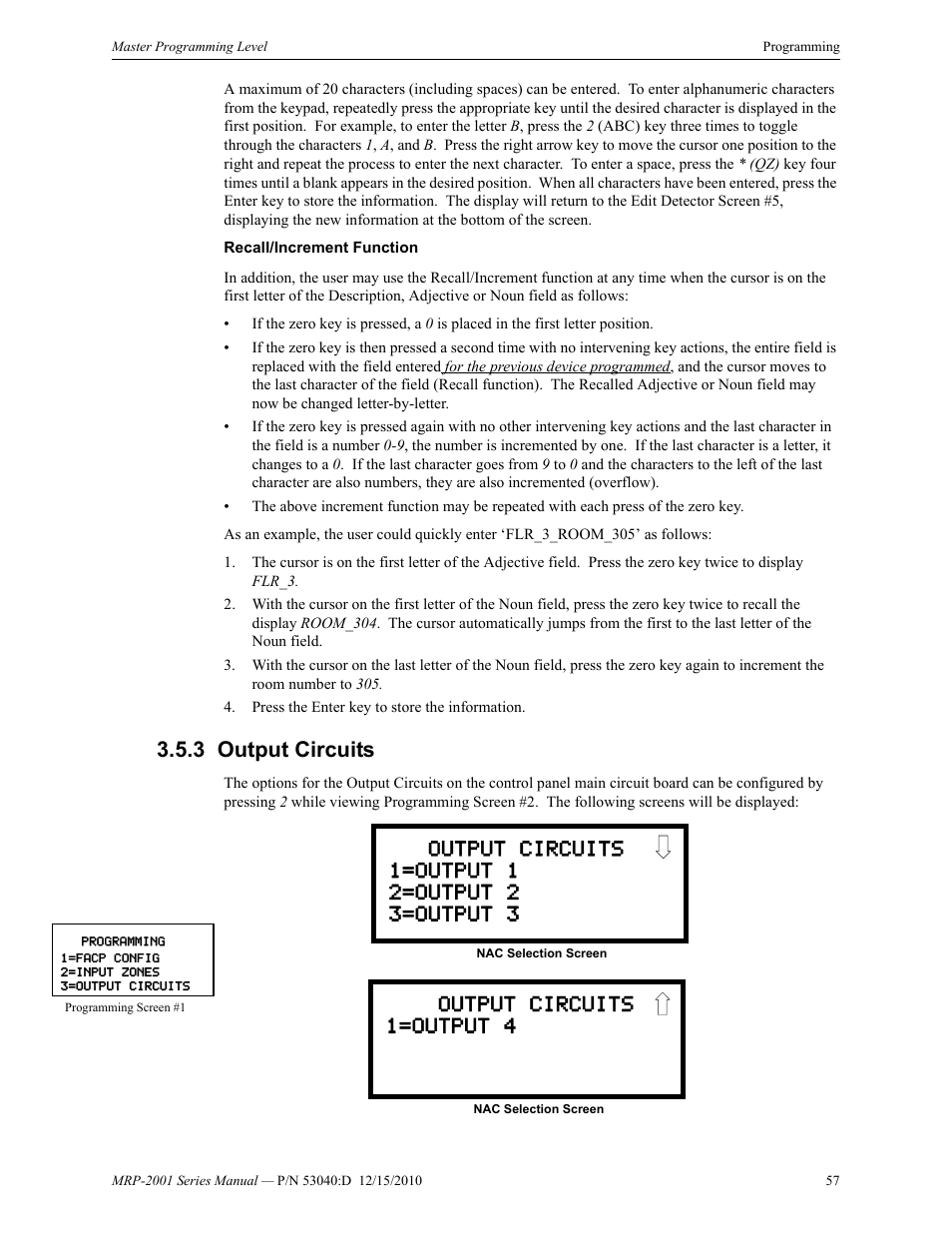 3 output circuits, Output circuits | Fire-Lite MRP-2001C PRE-ACTION/DELUGE CONTROL PANEL User Manual | Page 57 / 144