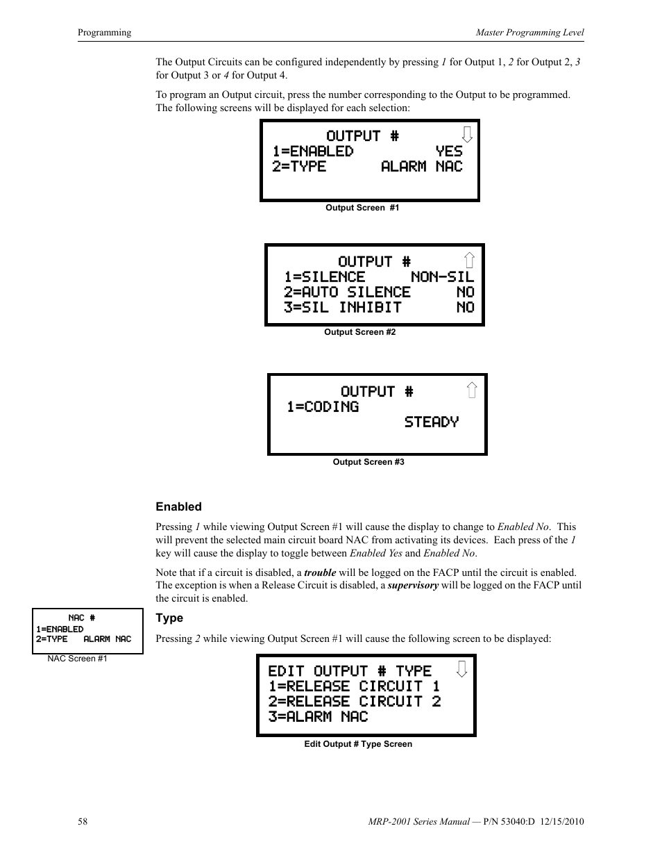 Enabled, Type, Enabled type | Fire-Lite MRP-2001C PRE-ACTION/DELUGE CONTROL PANEL User Manual | Page 58 / 144