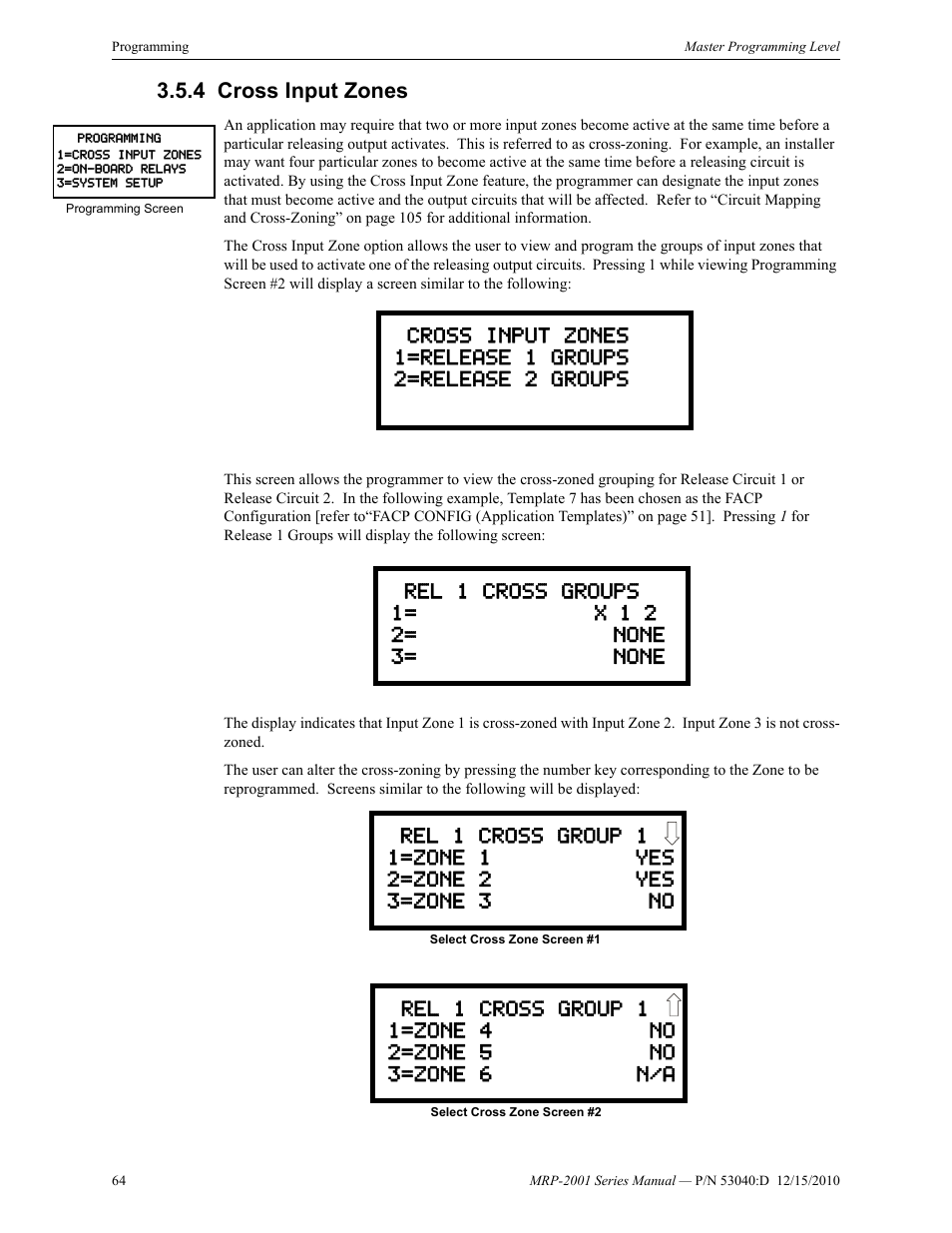 4 cross input zones, Cross input zones | Fire-Lite MRP-2001C PRE-ACTION/DELUGE CONTROL PANEL User Manual | Page 64 / 144
