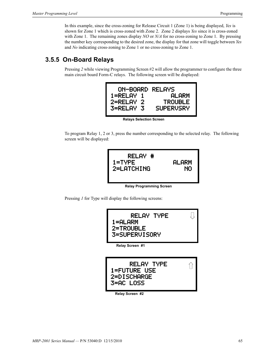 5 on-board relays, On-board relays | Fire-Lite MRP-2001C PRE-ACTION/DELUGE CONTROL PANEL User Manual | Page 65 / 144