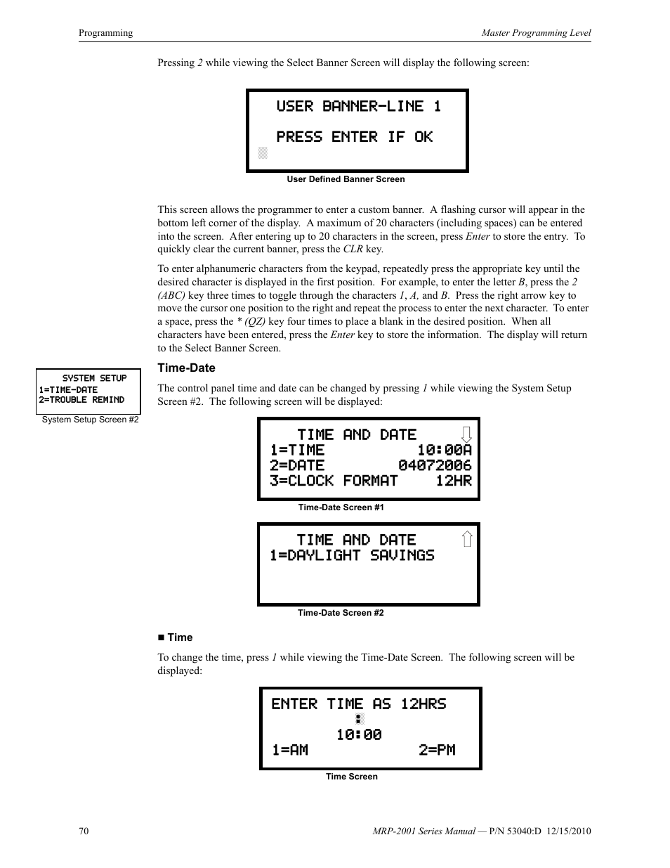 Time-date | Fire-Lite MRP-2001C PRE-ACTION/DELUGE CONTROL PANEL User Manual | Page 70 / 144