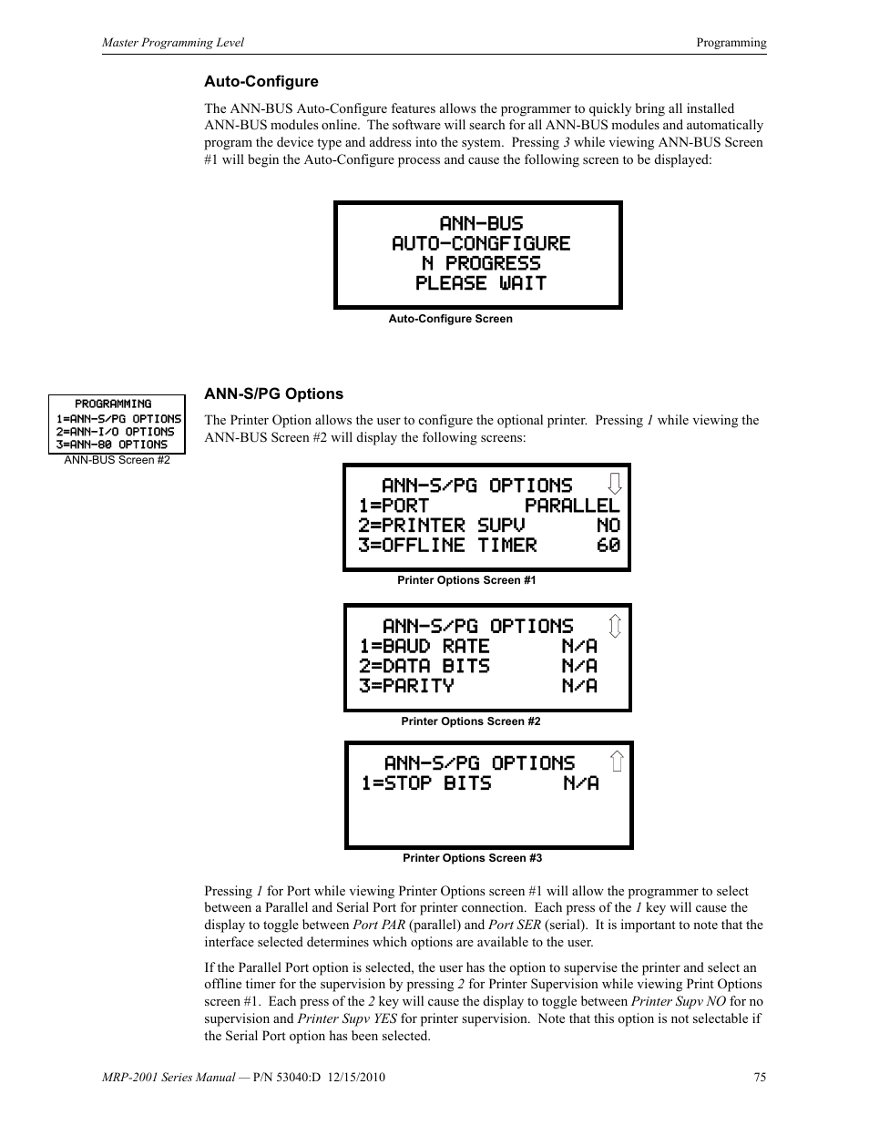Auto-configure, Ann-s/pg options, Auto-configure ann-s/pg options | Fire-Lite MRP-2001C PRE-ACTION/DELUGE CONTROL PANEL User Manual | Page 75 / 144