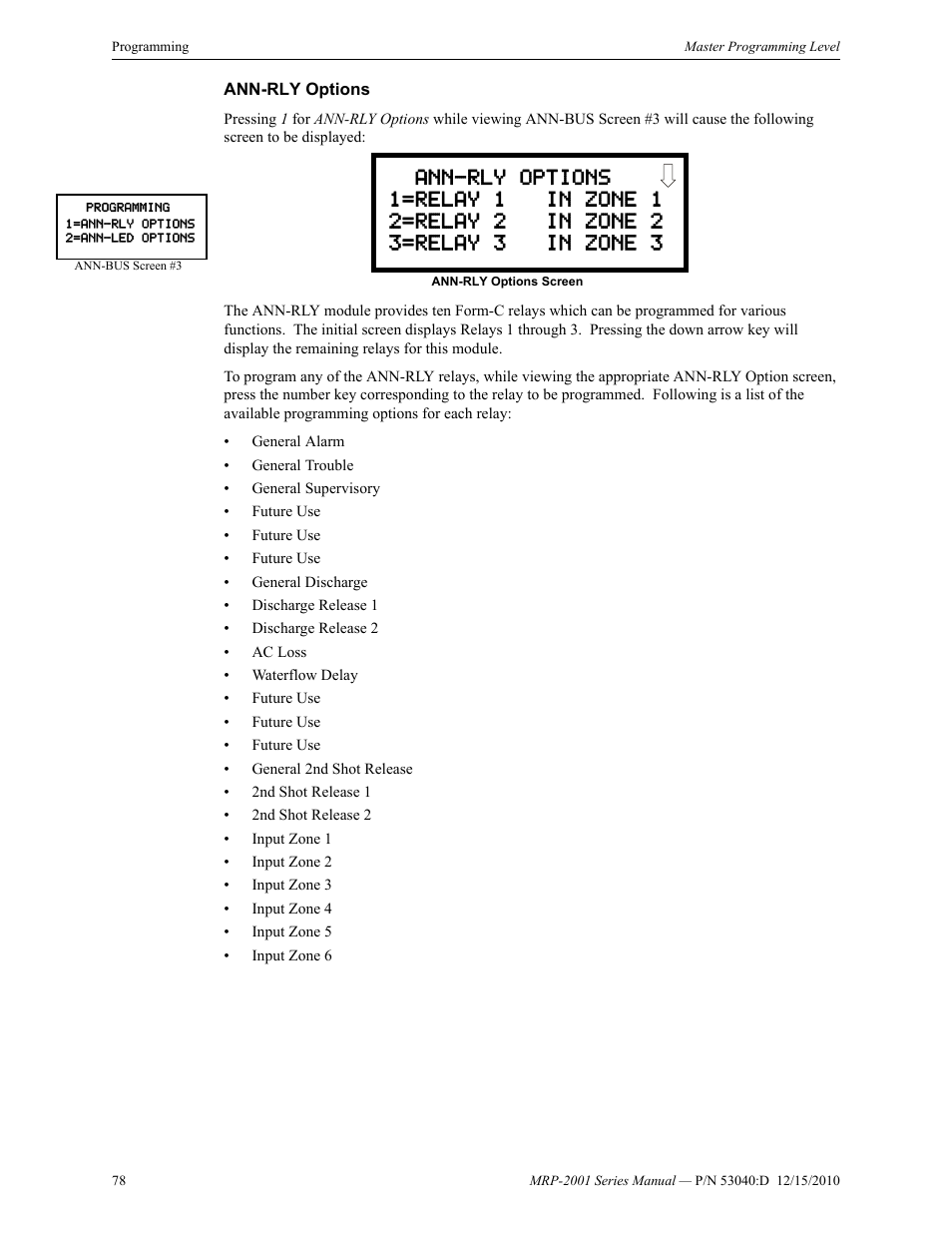 Ann-rly options | Fire-Lite MRP-2001C PRE-ACTION/DELUGE CONTROL PANEL User Manual | Page 78 / 144