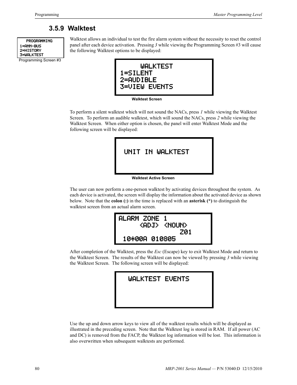 9 walktest, Walktest | Fire-Lite MRP-2001C PRE-ACTION/DELUGE CONTROL PANEL User Manual | Page 80 / 144