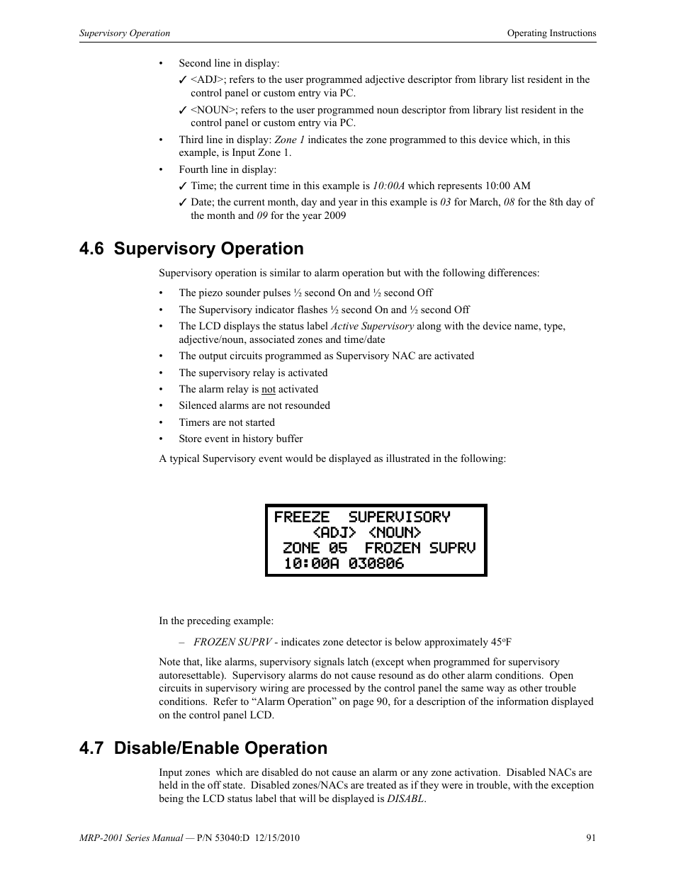 6 supervisory operation, 7 disable/enable operation | Fire-Lite MRP-2001C PRE-ACTION/DELUGE CONTROL PANEL User Manual | Page 91 / 144