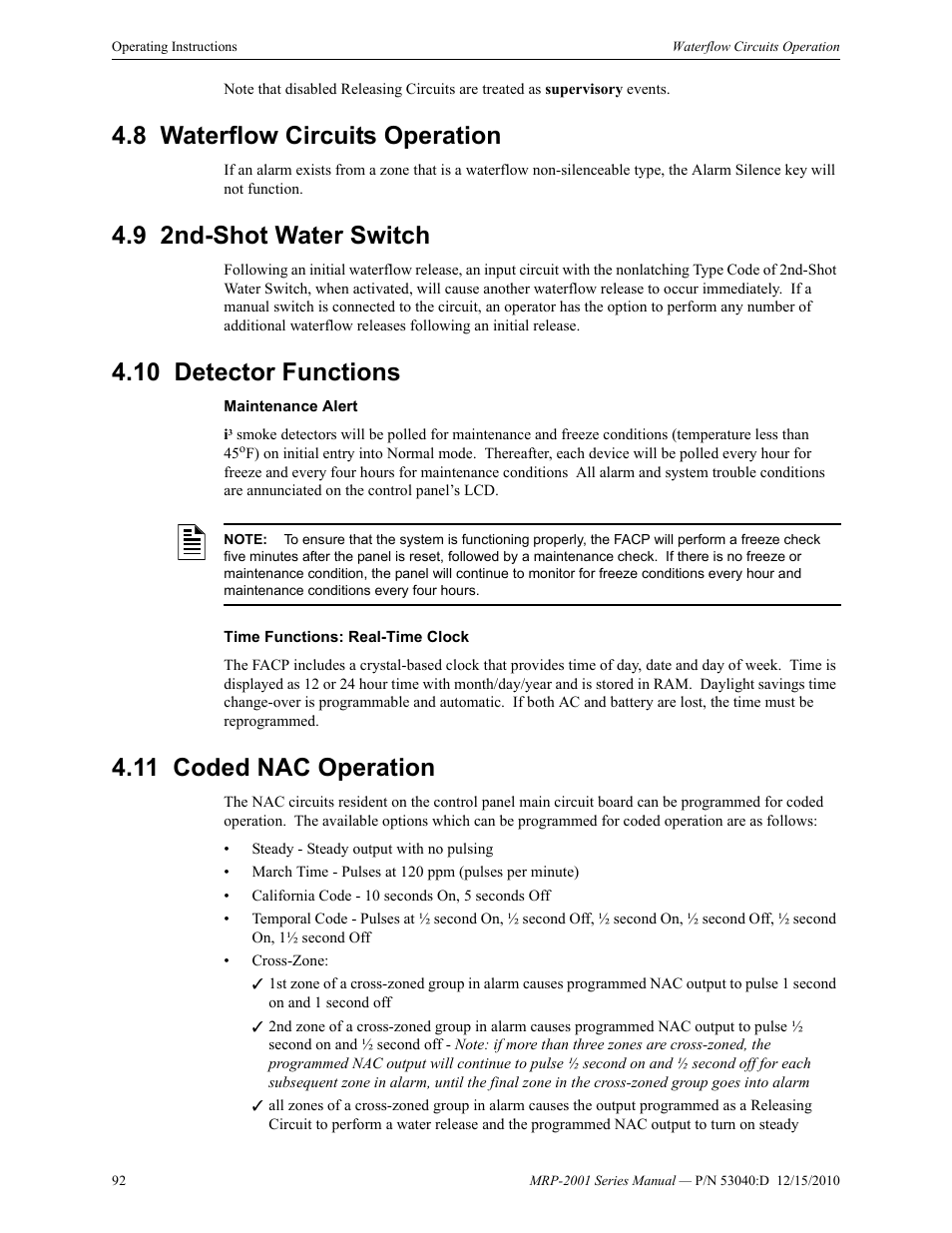 8 waterflow circuits operation, 9 2nd-shot water switch, 10 detector functions | 11 coded nac operation | Fire-Lite MRP-2001C PRE-ACTION/DELUGE CONTROL PANEL User Manual | Page 92 / 144