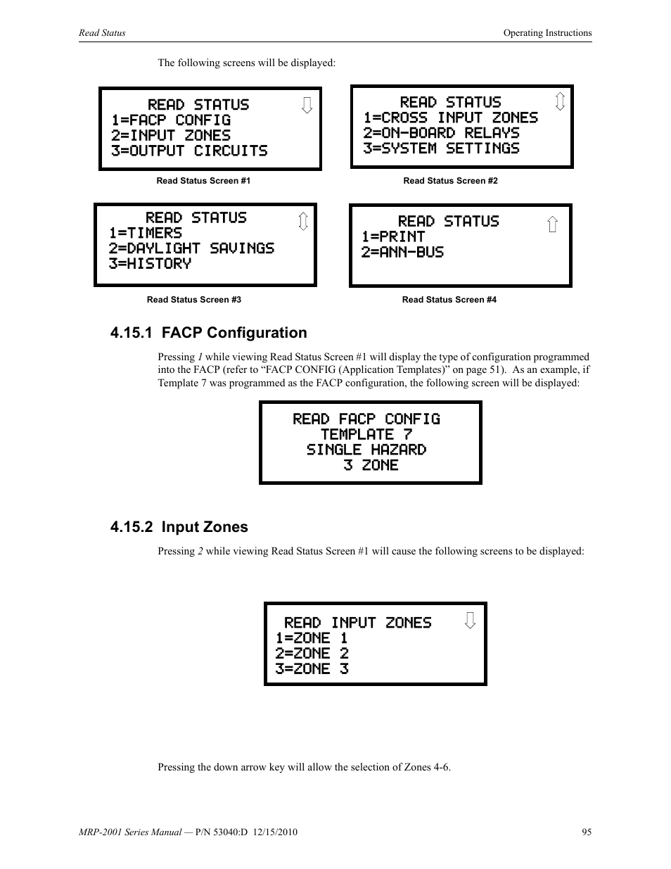 1 facp configuration, 2 input zones, Facp configuration 4.15.2: input zones | Fire-Lite MRP-2001C PRE-ACTION/DELUGE CONTROL PANEL User Manual | Page 95 / 144