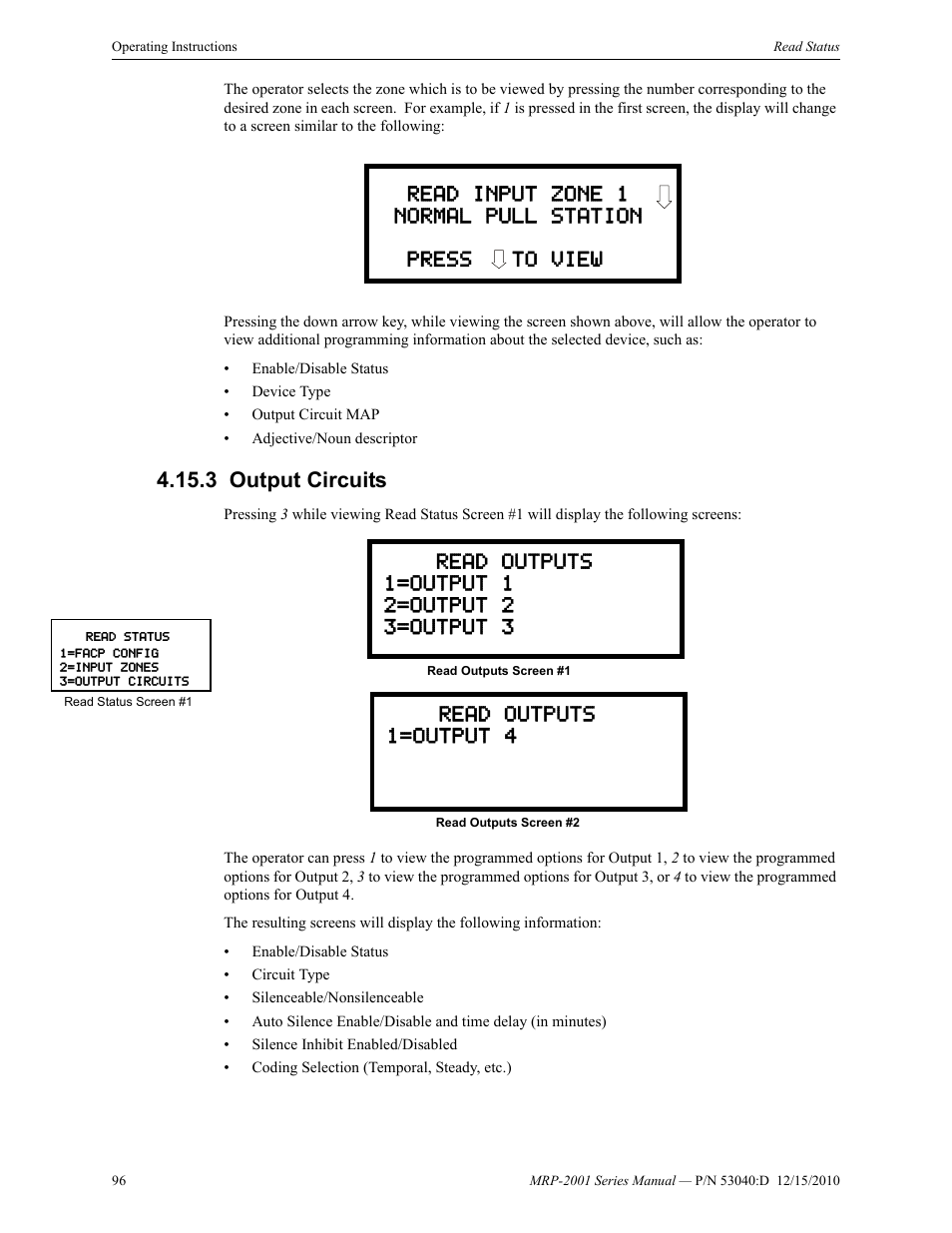 3 output circuits, Output circuits | Fire-Lite MRP-2001C PRE-ACTION/DELUGE CONTROL PANEL User Manual | Page 96 / 144