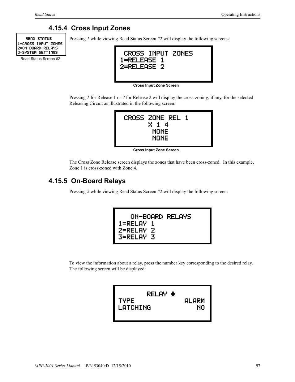 4 cross input zones, 5 on-board relays, Cross input zones 4.15.5: on-board relays | Fire-Lite MRP-2001C PRE-ACTION/DELUGE CONTROL PANEL User Manual | Page 97 / 144