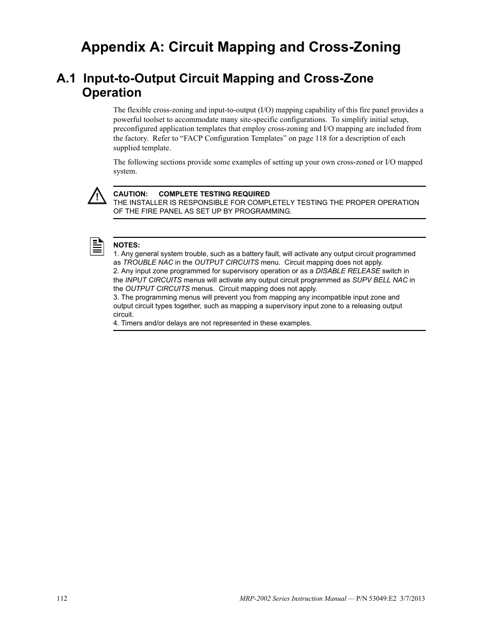 Appendix a: circuit mapping and cross-zoning | Fire-Lite MRP-2002C Agent Release Control Panel User Manual | Page 112 / 176