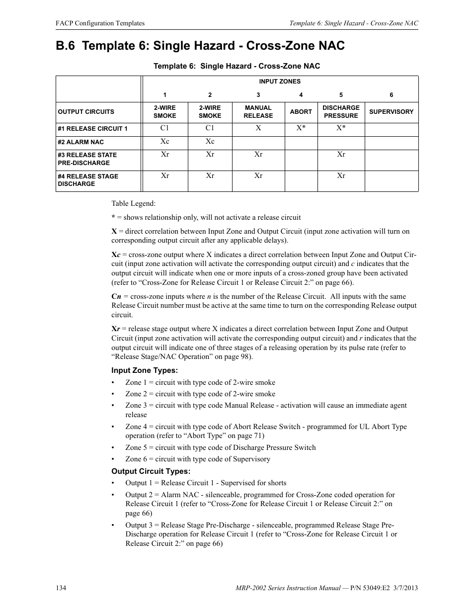 B.6 template 6: single hazard - cross-zone nac, B.6: template 6: single hazard - cross-zone nac | Fire-Lite MRP-2002C Agent Release Control Panel User Manual | Page 134 / 176