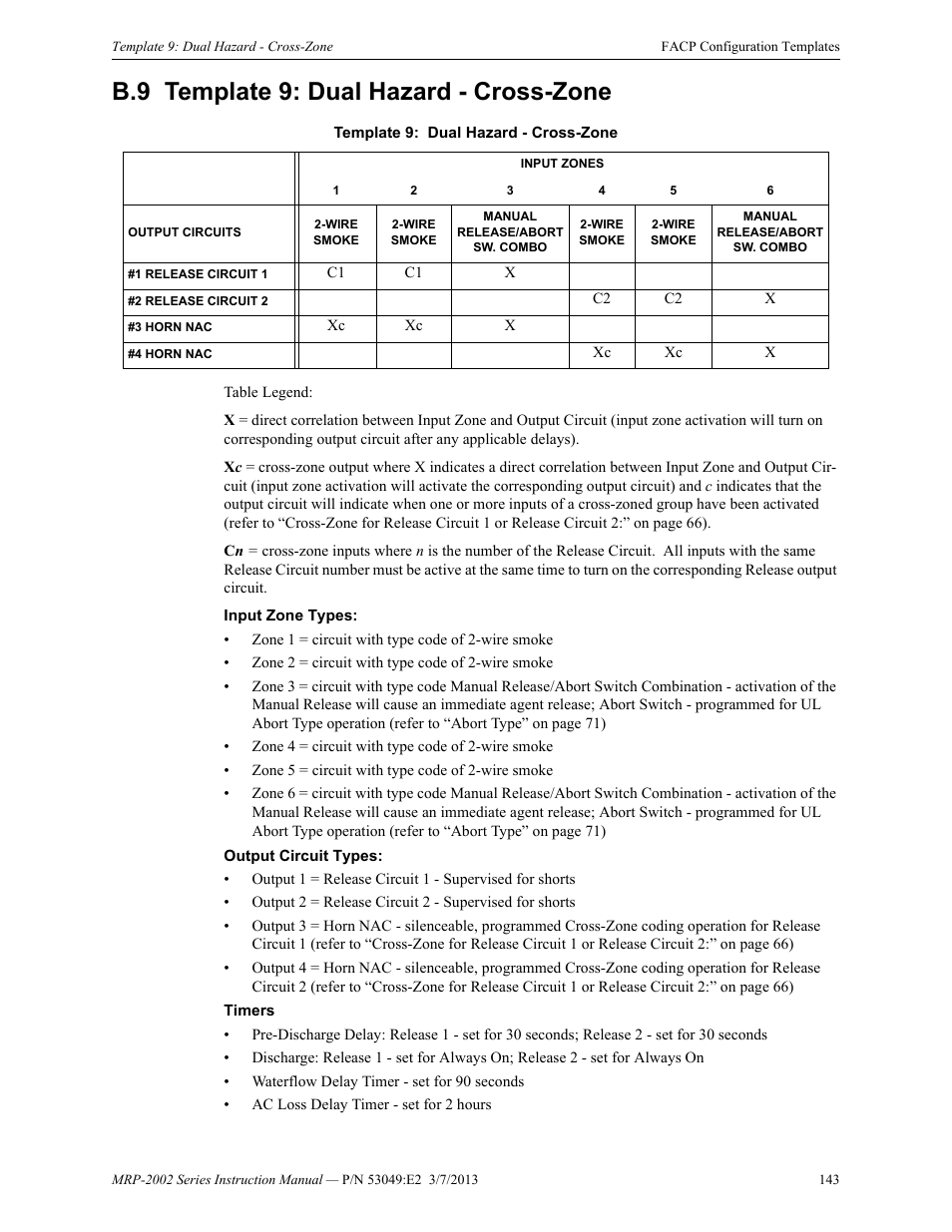 B.9 template 9: dual hazard - cross-zone, B.9: template 9: dual hazard - cross-zone | Fire-Lite MRP-2002C Agent Release Control Panel User Manual | Page 143 / 176