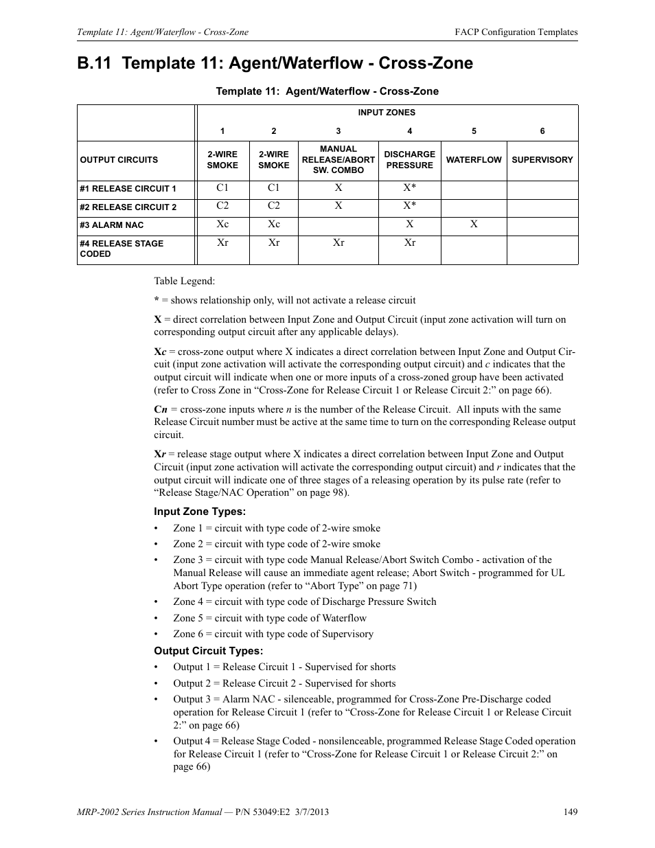 B.11 template 11: agent/waterflow - cross-zone, B.11: template 11: agent/waterflow - cross-zone | Fire-Lite MRP-2002C Agent Release Control Panel User Manual | Page 149 / 176