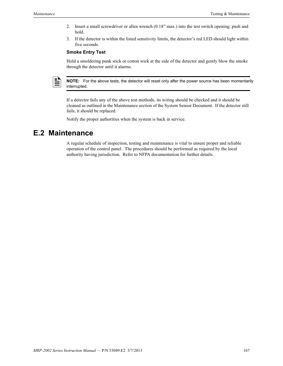 E.2 maintenance, E.2: maintenance | Fire-Lite MRP-2002C Agent Release Control Panel User Manual | Page 167 / 176