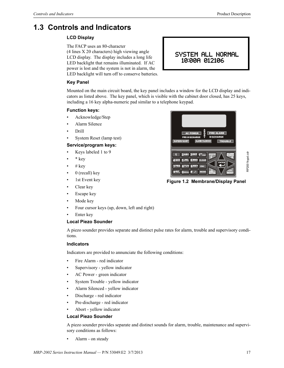 3 controls and indicators, Controls and indicators | Fire-Lite MRP-2002C Agent Release Control Panel User Manual | Page 17 / 176