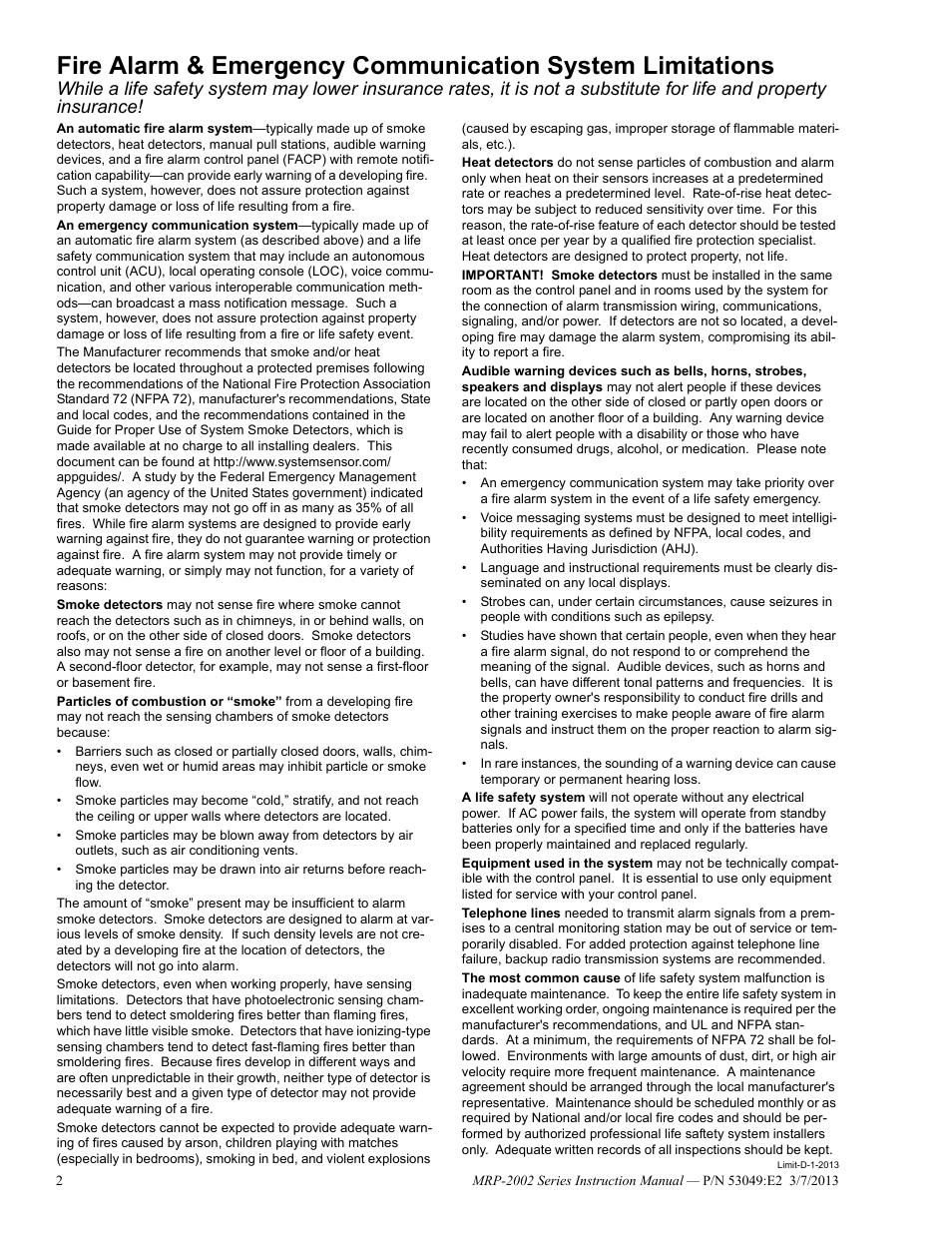 Fire-Lite MRP-2002C Agent Release Control Panel User Manual | Page 2 / 176
