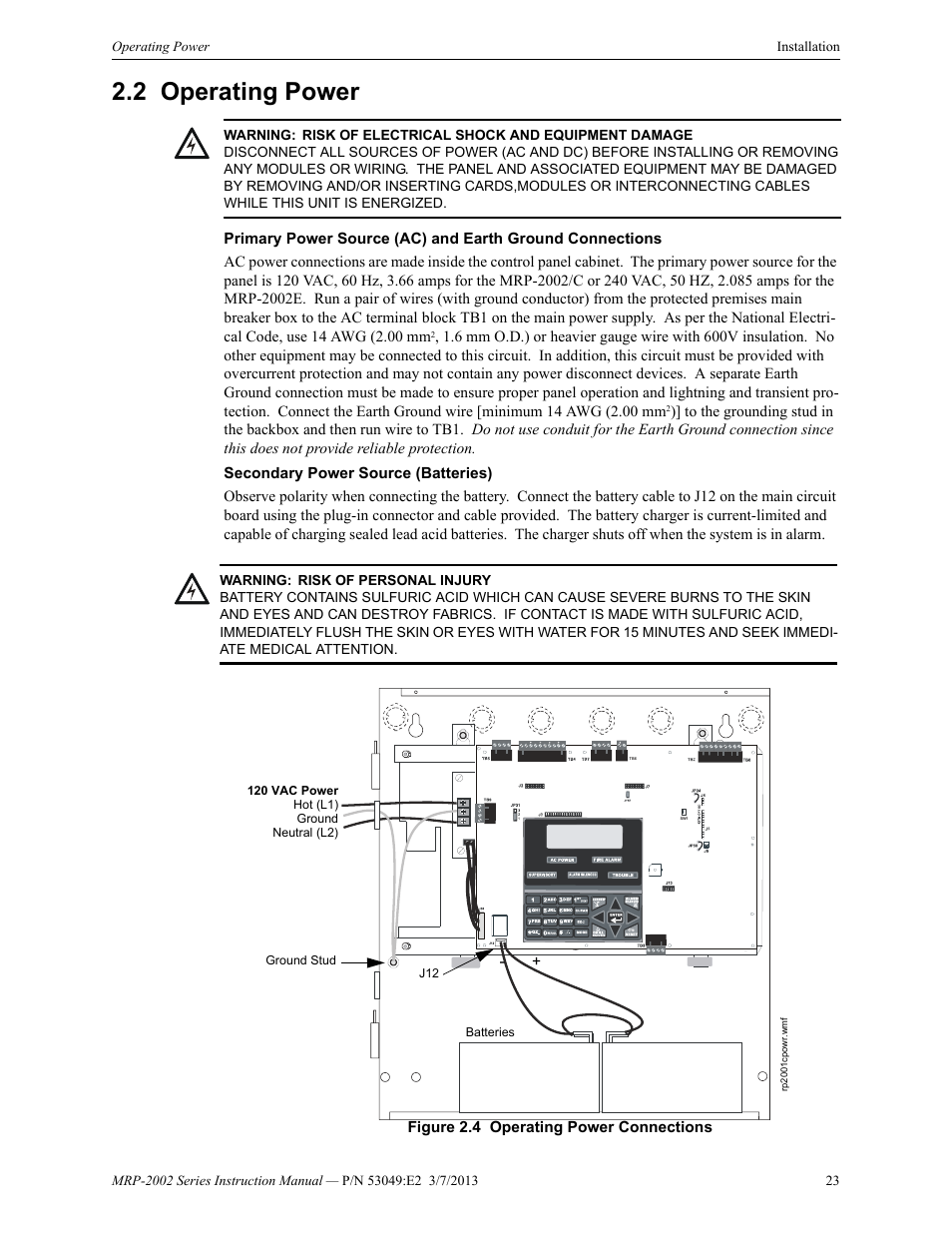 2 operating power, Operating power | Fire-Lite MRP-2002C Agent Release Control Panel User Manual | Page 23 / 176