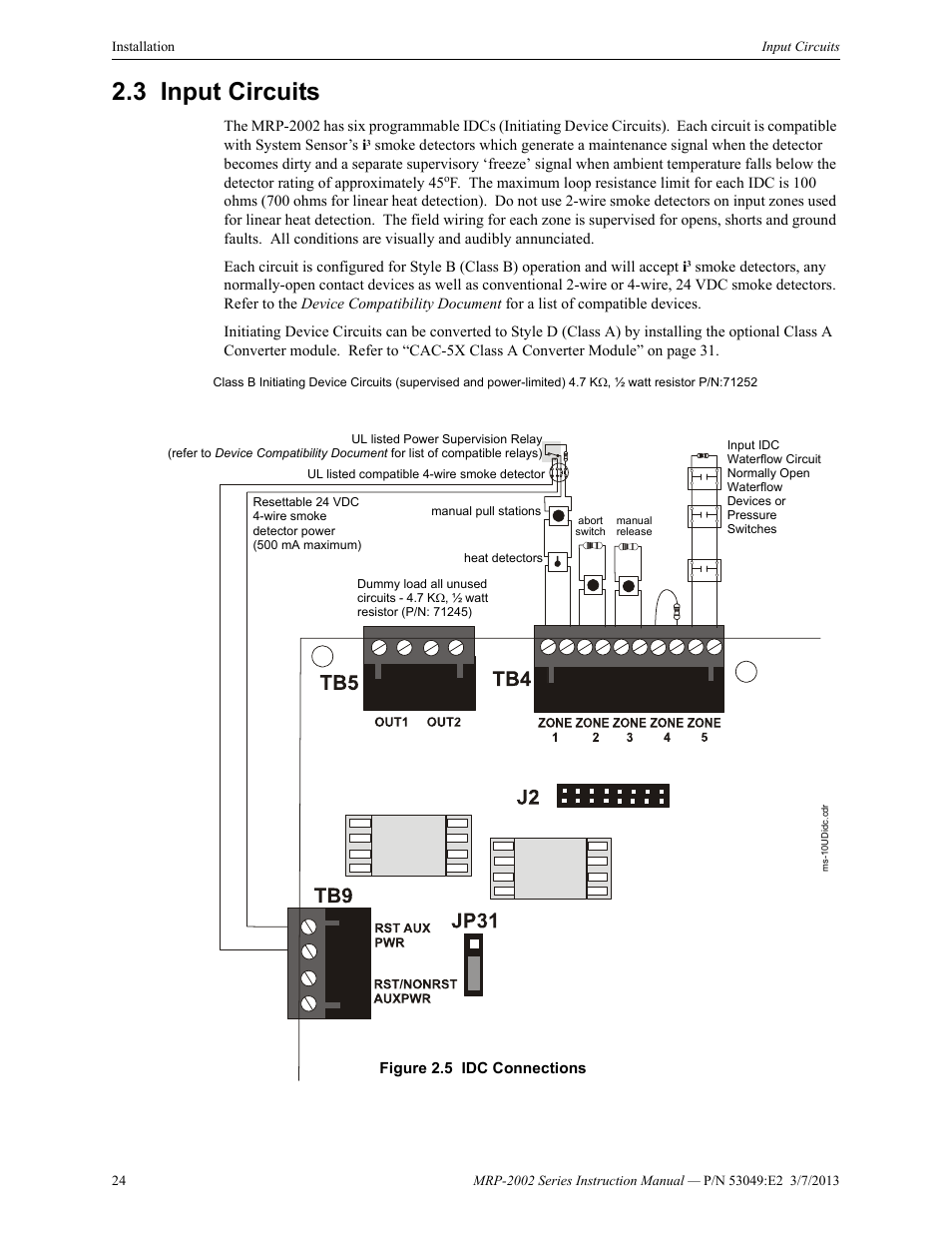 3 input circuits, Input circuits | Fire-Lite MRP-2002C Agent Release Control Panel User Manual | Page 24 / 176