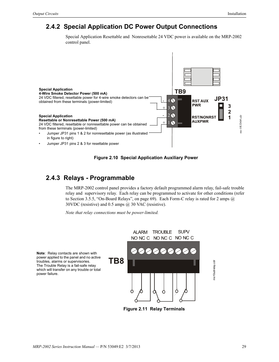 2 special application dc power output connections, 3 relays - programmable | Fire-Lite MRP-2002C Agent Release Control Panel User Manual | Page 29 / 176