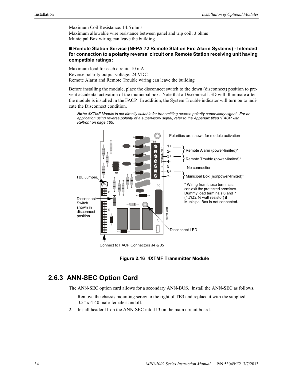 3 ann-sec option card, Ann-sec option card | Fire-Lite MRP-2002C Agent Release Control Panel User Manual | Page 34 / 176