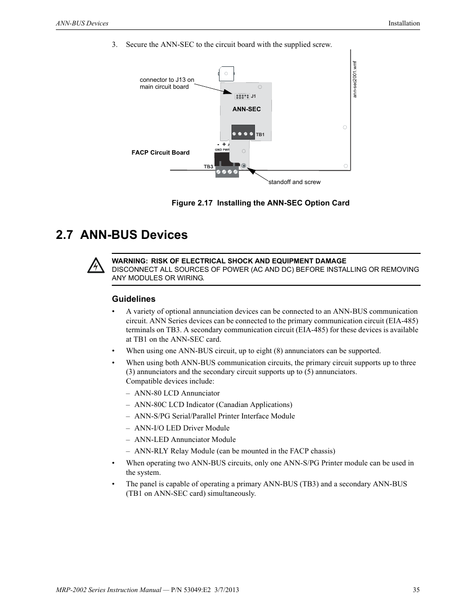 7 ann-bus devices, Guidelines, Ann-bus devices | Fire-Lite MRP-2002C Agent Release Control Panel User Manual | Page 35 / 176