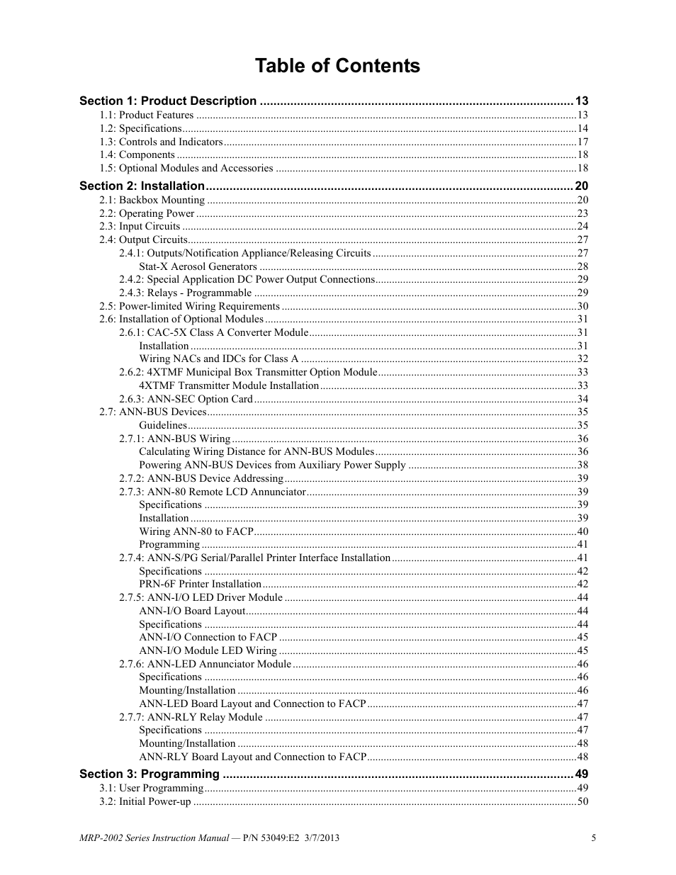 Fire-Lite MRP-2002C Agent Release Control Panel User Manual | Page 5 / 176