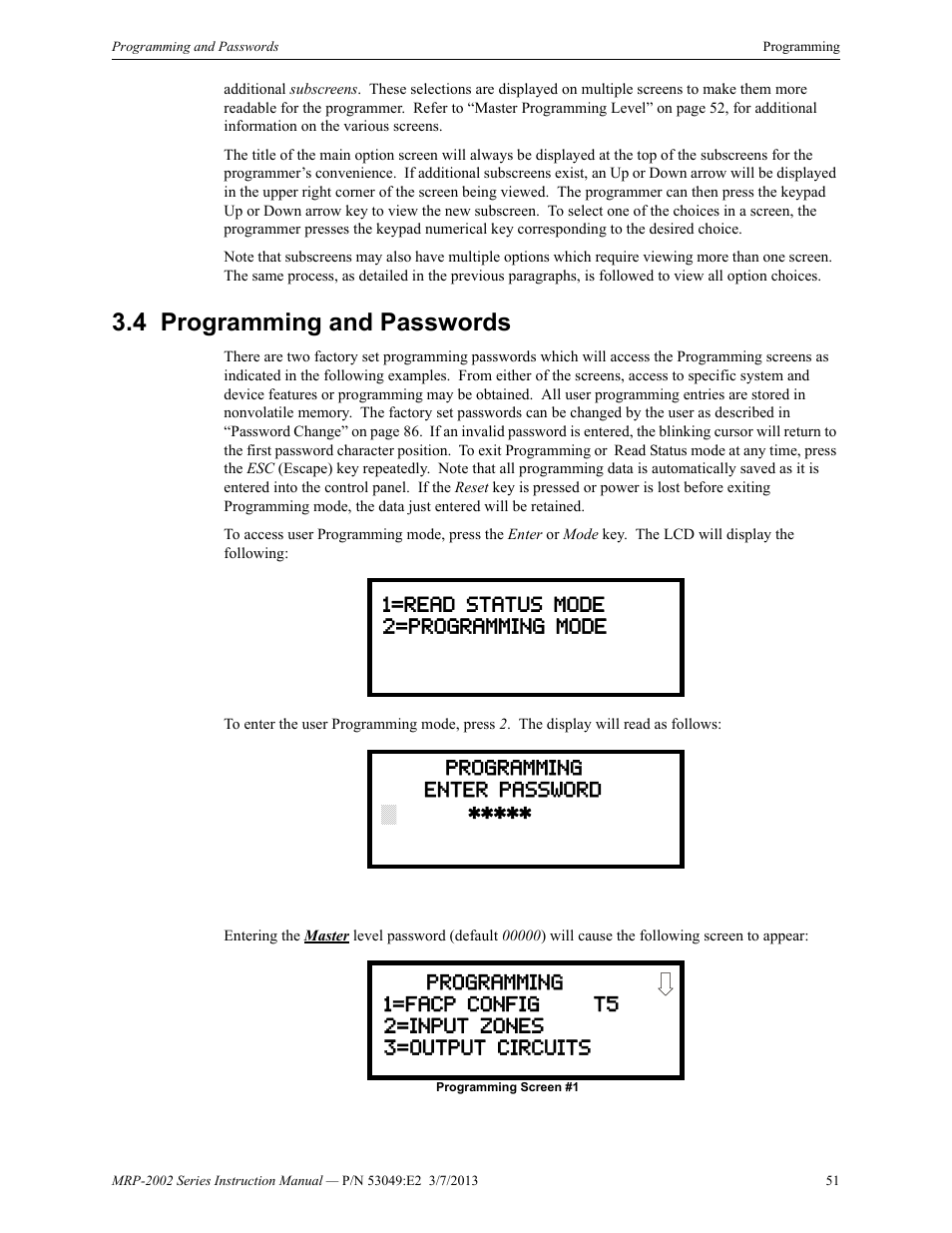 4 programming and passwords, Programming and passwords | Fire-Lite MRP-2002C Agent Release Control Panel User Manual | Page 51 / 176